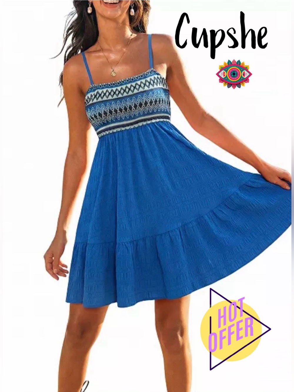 Boho Cool Charm Blue Mini Summer Dress